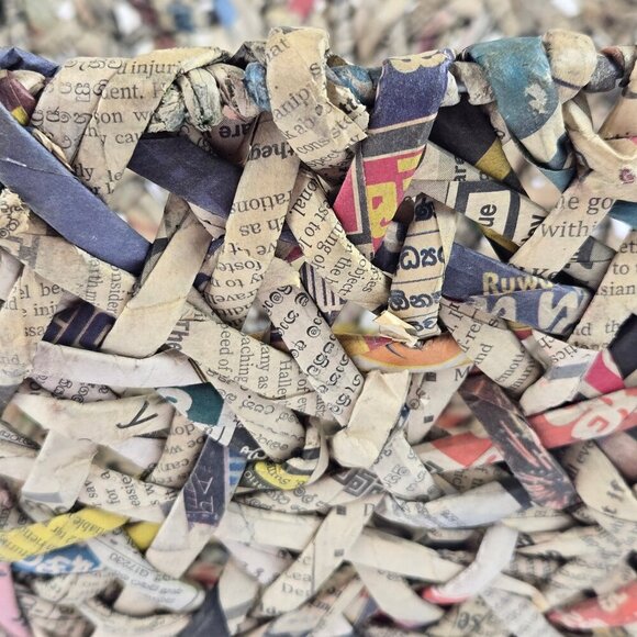 Handmade Double Handled Oval Shaped Basket Made From Newspapers - Picture 5 of 10